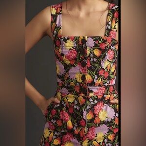 Anthropologie The Yukiko Noritake Portside Button-Front Romper by Maeve size 8